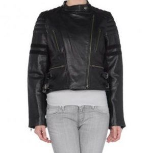 HOSS Black LEATHER MOTORCYCLE Jacket 38 NWT